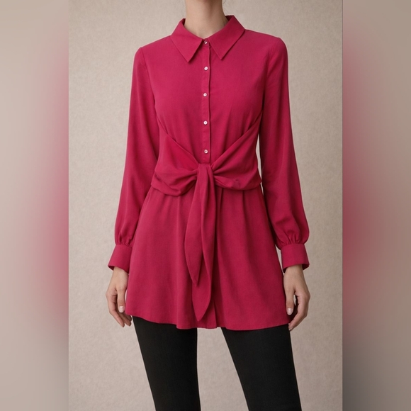 Trina Turk Tops - Trina Turk Fuchsia Tie-Front Tunic / Short Dress - Size S - NWT
